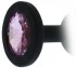Черная гладкая анальная пробка с розовым кристаллом - 7 см.