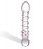 Прозрачный стеклянный фаллос с розовой спиралькой и массажными пупырышками - 18 см.