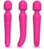 Ярко-розовый двусторонний wand-вибромассажер с рифленой ручкой - 22,5 см.